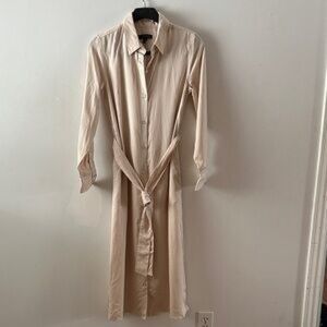 Banana Republic Cream Long-Sleeve Shirt Dress with Waist Tie